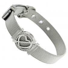 Stainless Steel Mesh Bracelet W/ Heart & Arrow Charm